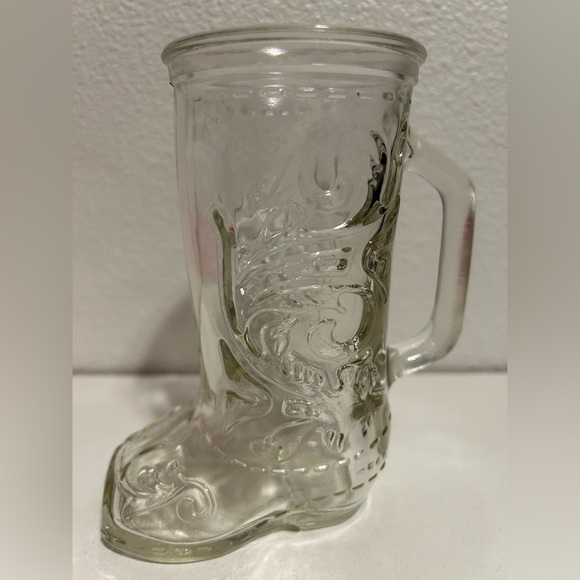 Tall Glass Mug Vintage Cowboy Cowgirl mug with handles Clear glass. Milk Mug - Picture 5 of 6
